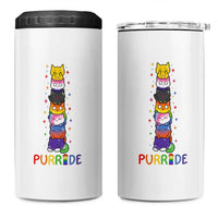 Funny Purride Stacked Cats Pride 4 in 1 Can Cooler Tumbler Cute LGBTQ Cat Lover