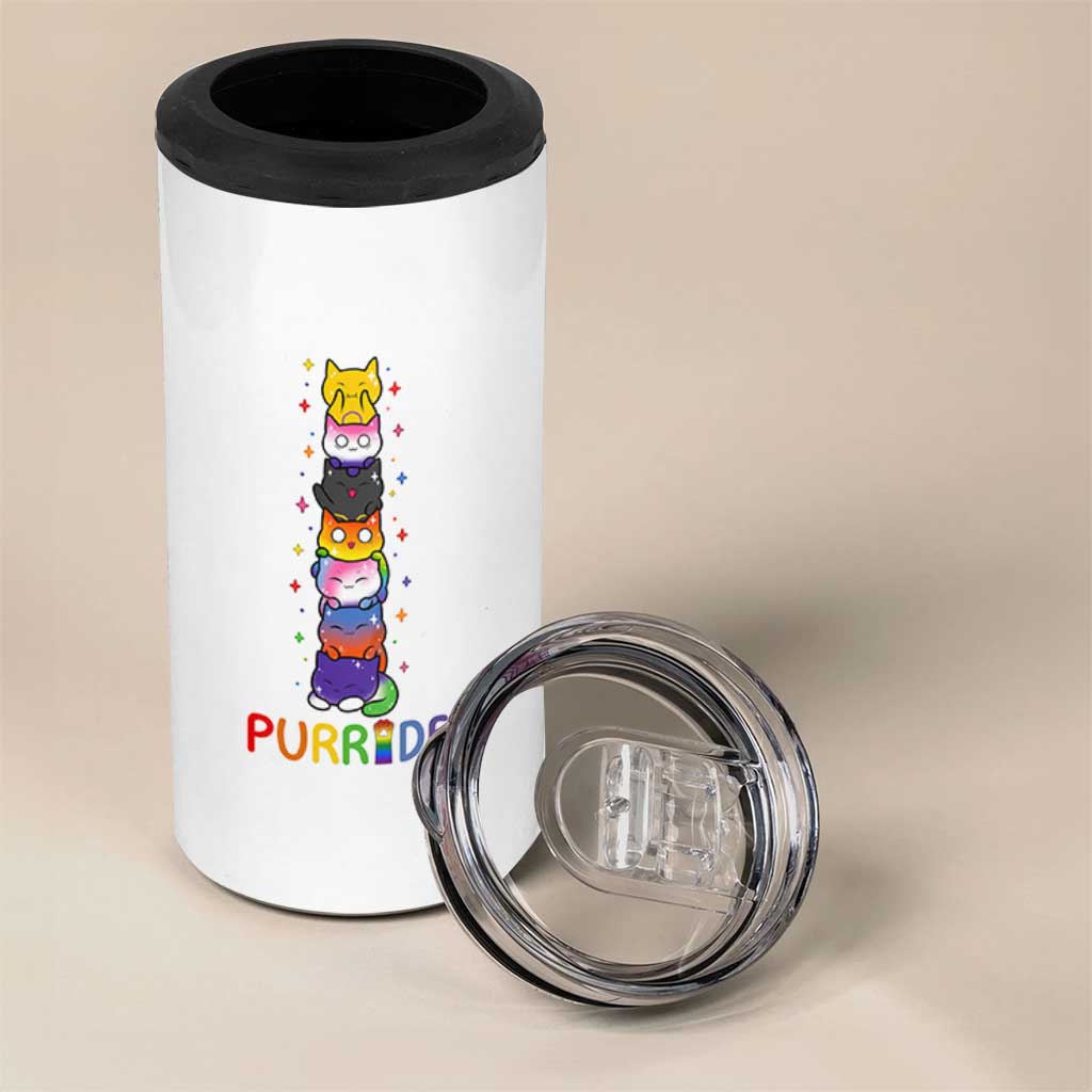 Funny Purride Stacked Cats Pride 4 in 1 Can Cooler Tumbler Cute LGBTQ Cat Lover