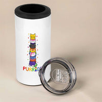 Funny Purride Stacked Cats Pride 4 in 1 Can Cooler Tumbler Cute LGBTQ Cat Lover