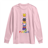 Funny Purride Stacked Cats Pride Long Sleeve Shirt Cute LGBTQ Cat Lover