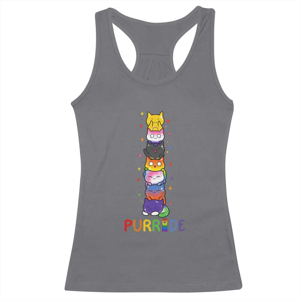 Funny Purride Stacked Cats Pride Racerback Tank Top Cute LGBTQ Cat Lover