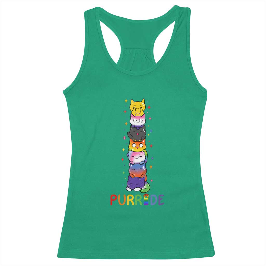 Funny Purride Stacked Cats Pride Racerback Tank Top Cute LGBTQ Cat Lover