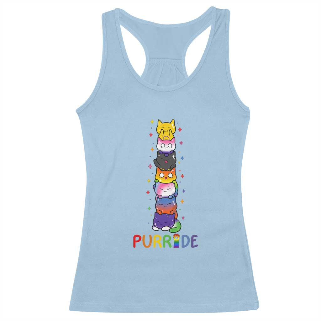 Funny Purride Stacked Cats Pride Racerback Tank Top Cute LGBTQ Cat Lover