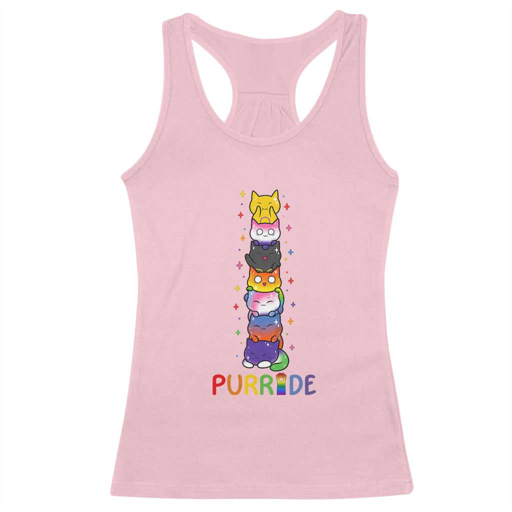 Funny Purride Stacked Cats Pride Racerback Tank Top Cute LGBTQ Cat Lover