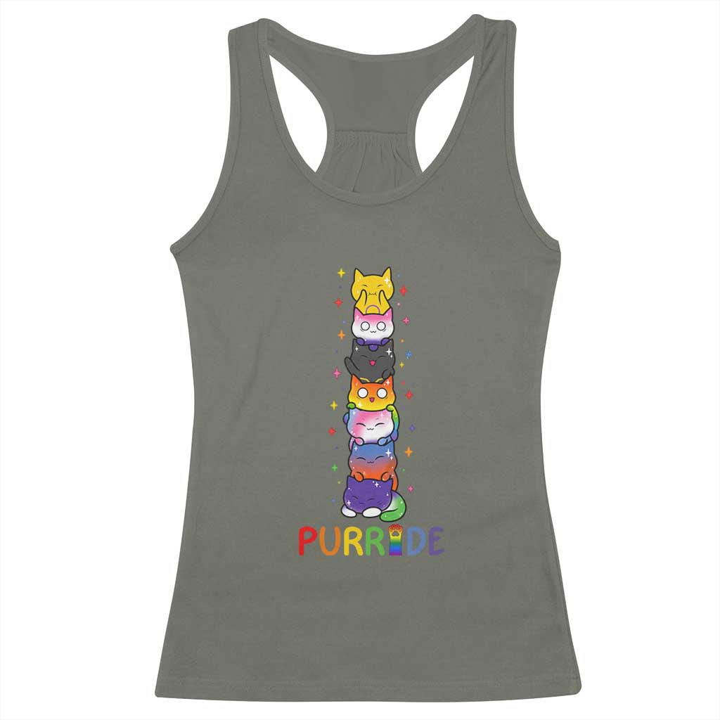 Funny Purride Stacked Cats Pride Racerback Tank Top Cute LGBTQ Cat Lover