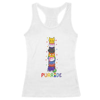 Funny Purride Stacked Cats Pride Racerback Tank Top Cute LGBTQ Cat Lover