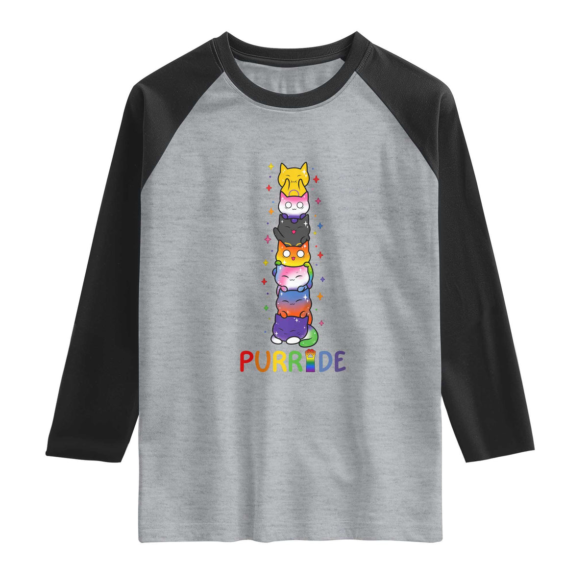 Funny Purride Stacked Cats Pride Raglan Shirt Cute LGBTQ Cat Lover