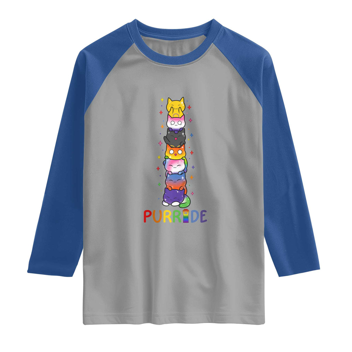 Funny Purride Stacked Cats Pride Raglan Shirt Cute LGBTQ Cat Lover