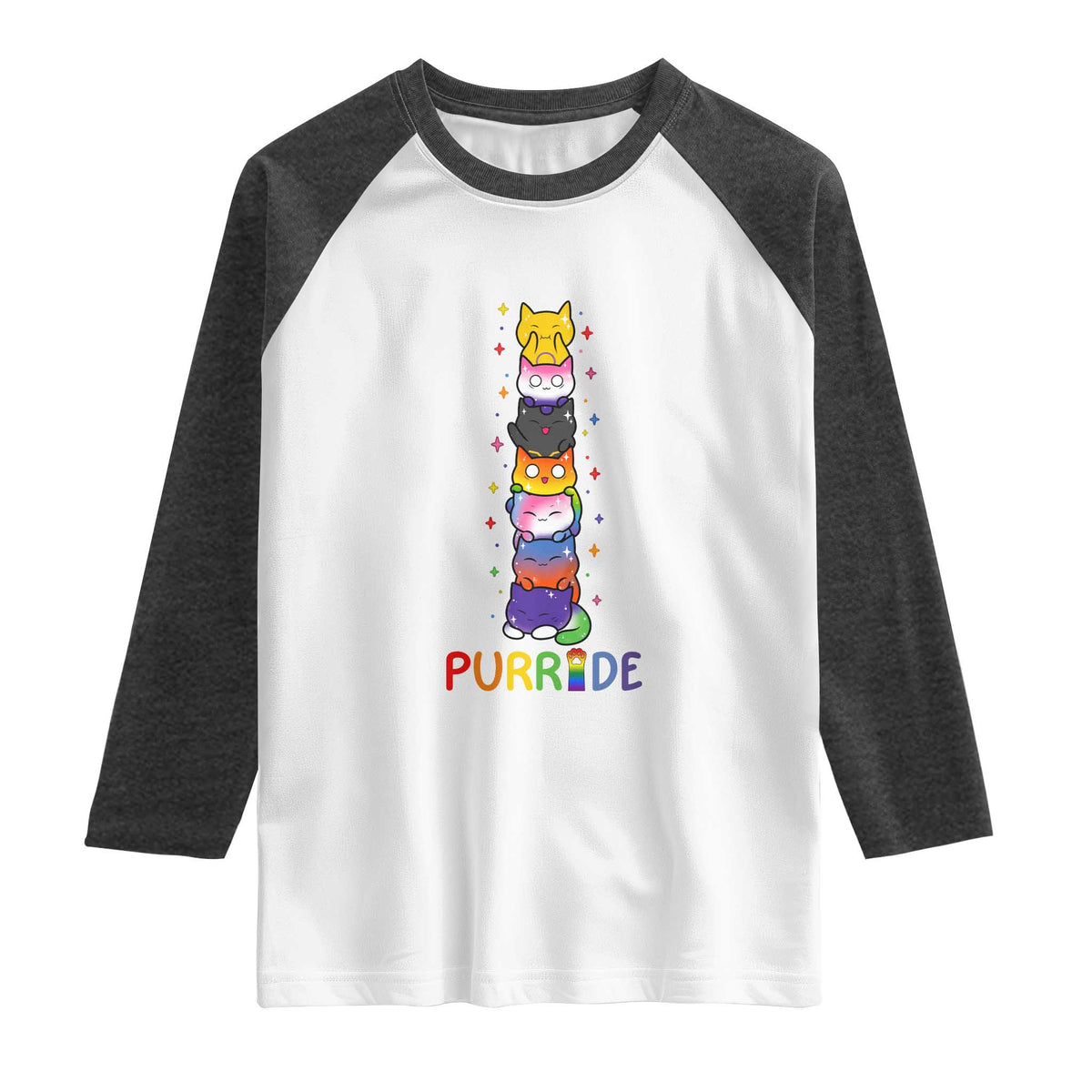 Funny Purride Stacked Cats Pride Raglan Shirt Cute LGBTQ Cat Lover