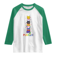Funny Purride Stacked Cats Pride Raglan Shirt Cute LGBTQ Cat Lover