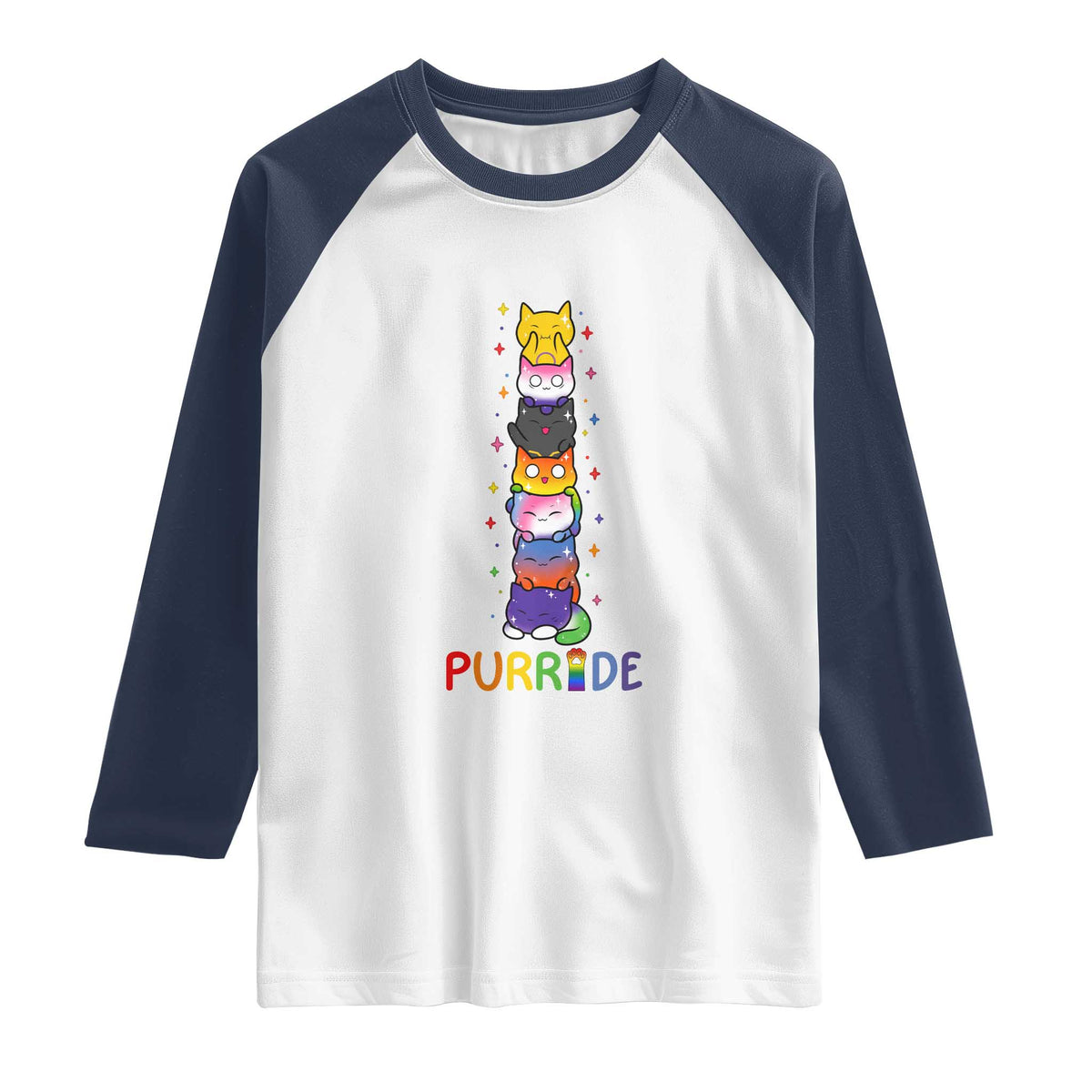 Funny Purride Stacked Cats Pride Raglan Shirt Cute LGBTQ Cat Lover