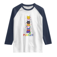 Funny Purride Stacked Cats Pride Raglan Shirt Cute LGBTQ Cat Lover