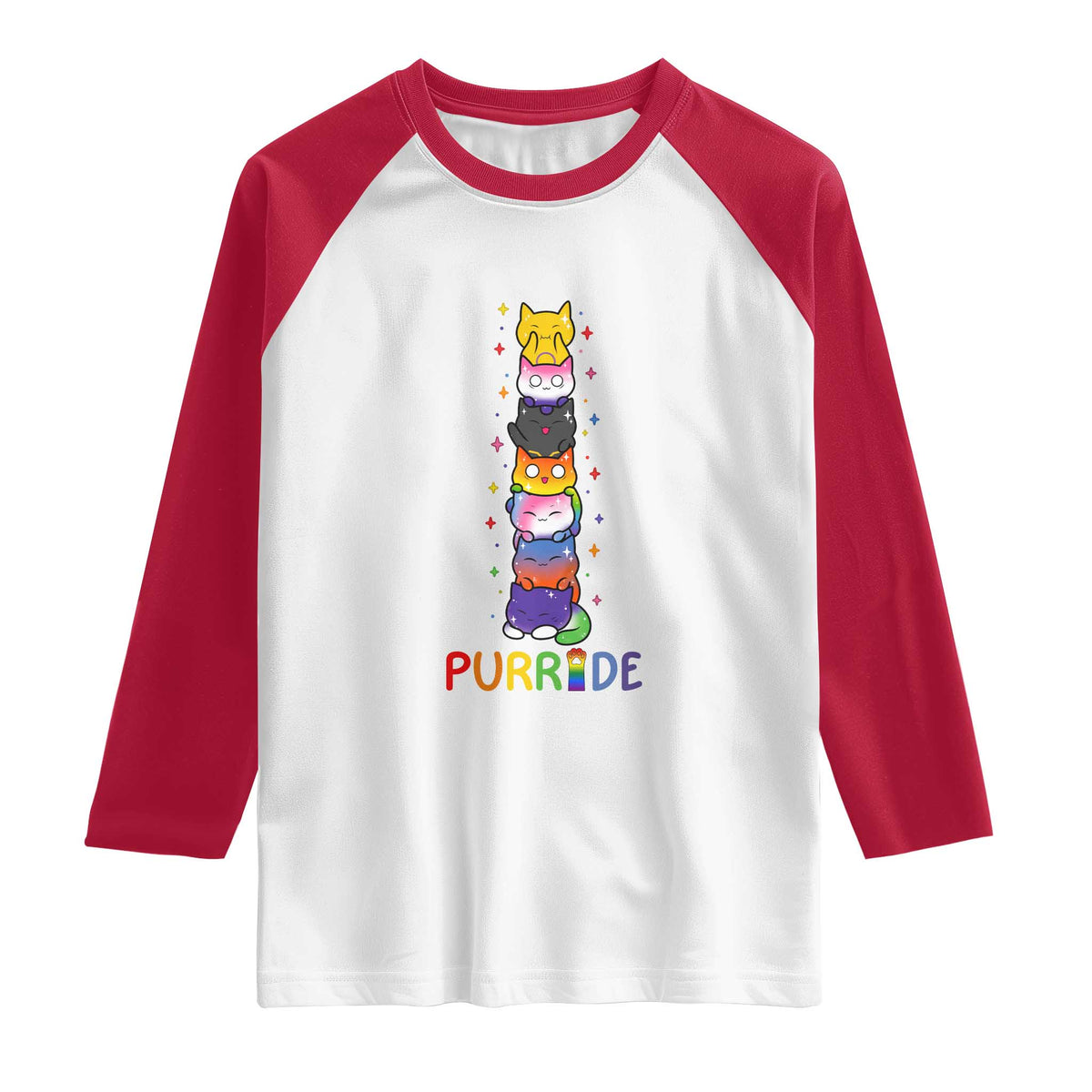 Funny Purride Stacked Cats Pride Raglan Shirt Cute LGBTQ Cat Lover