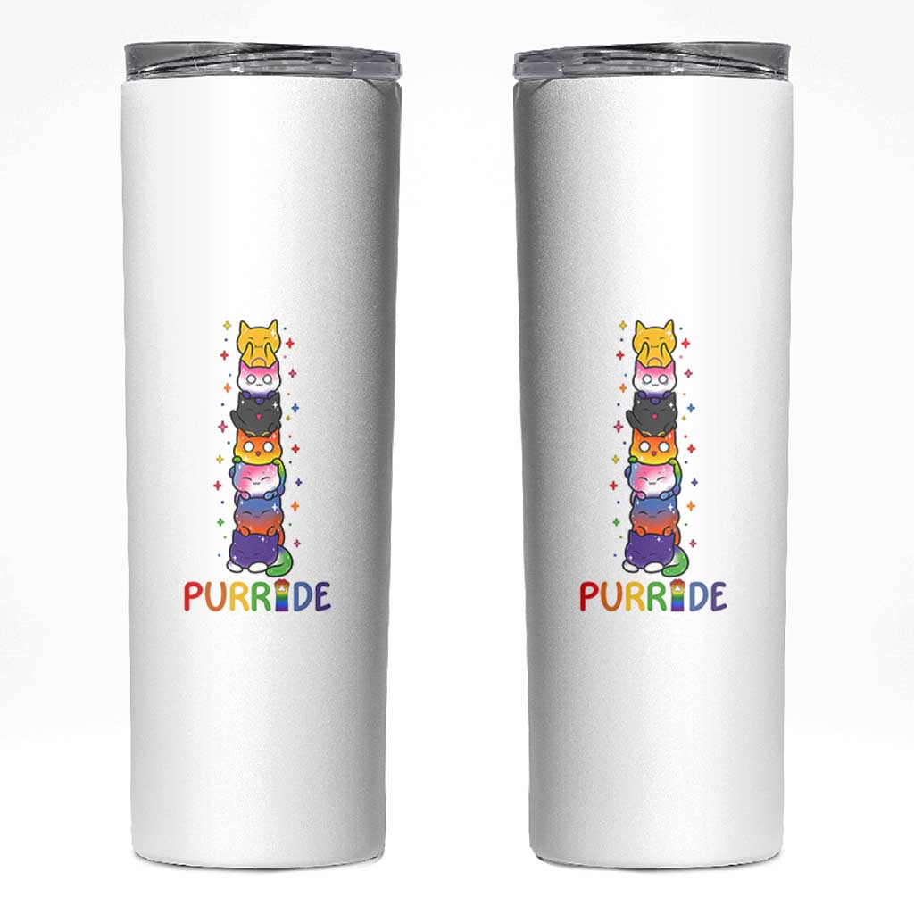 Funny Purride Stacked Cats Pride Skinny Tumbler Cute LGBTQ Cat Lover