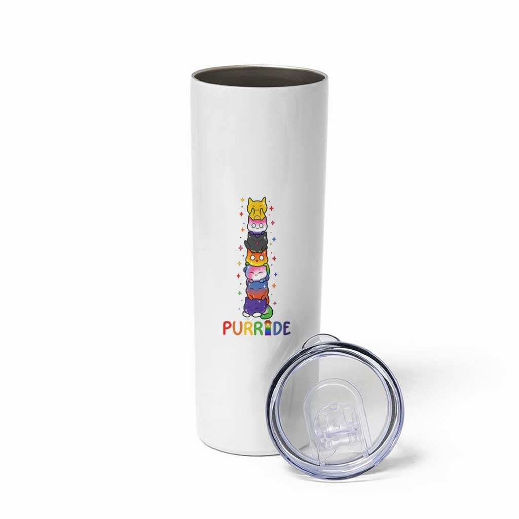 Funny Purride Stacked Cats Pride Skinny Tumbler Cute LGBTQ Cat Lover