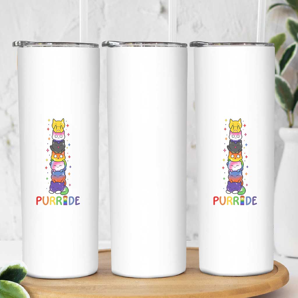 Funny Purride Stacked Cats Pride Skinny Tumbler Cute LGBTQ Cat Lover