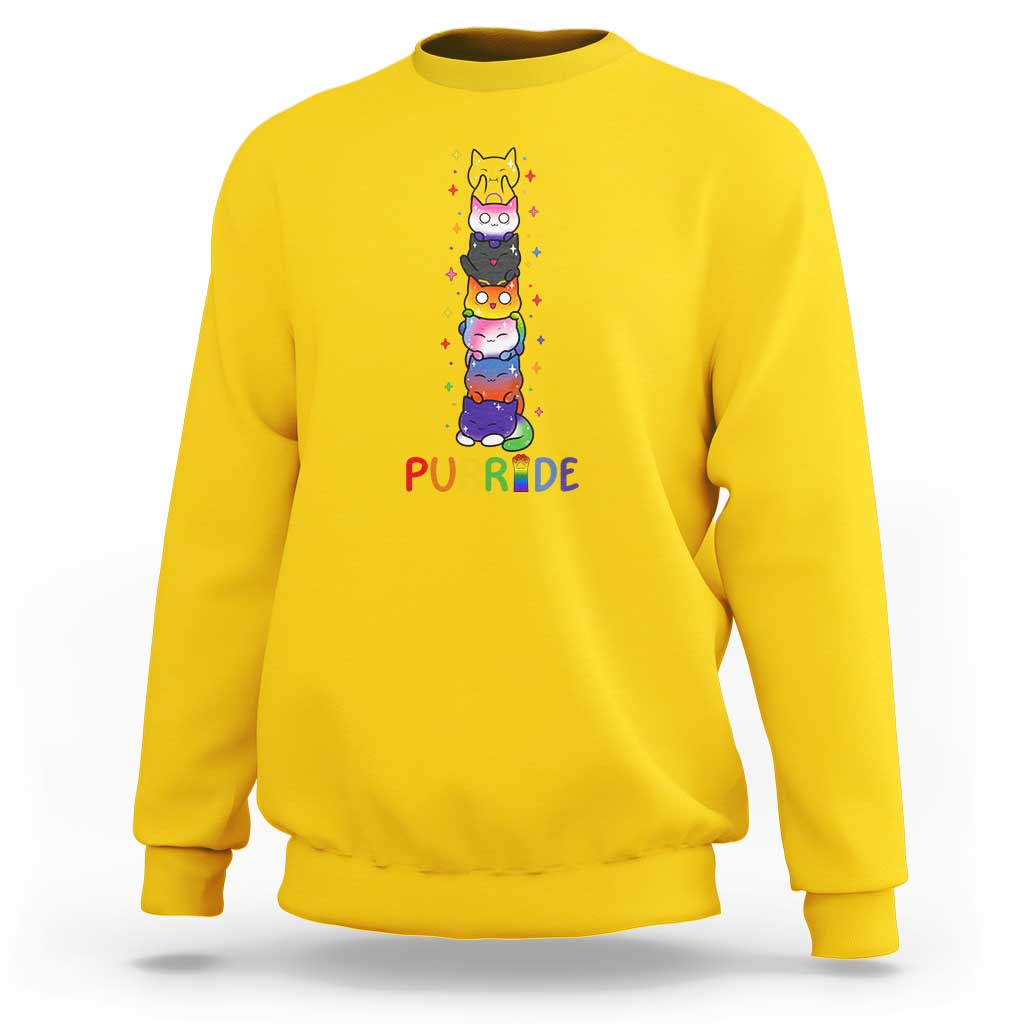 Funny Purride Stacked Cats Pride Sweatshirt Cute LGBTQ Cat Lover