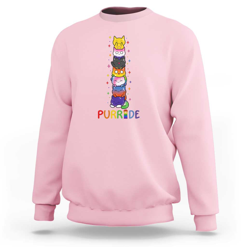 Funny Purride Stacked Cats Pride Sweatshirt Cute LGBTQ Cat Lover