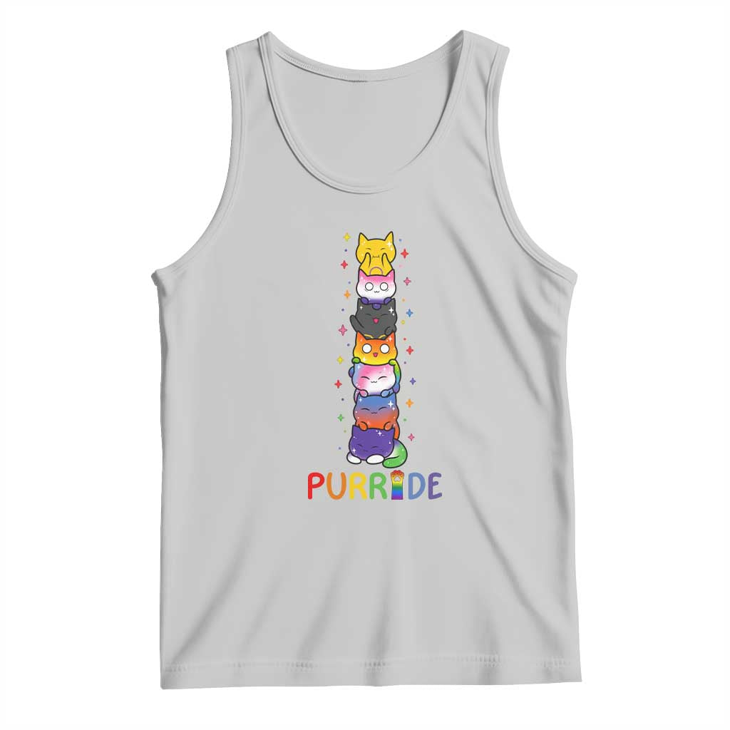 Funny Purride Stacked Cats Pride Tank Top Cute LGBTQ Cat Lover
