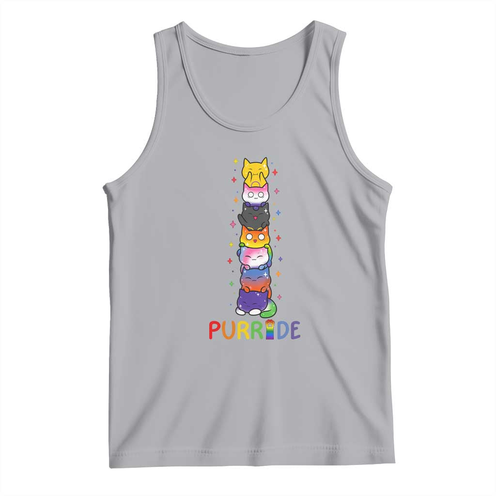 Funny Purride Stacked Cats Pride Tank Top Cute LGBTQ Cat Lover
