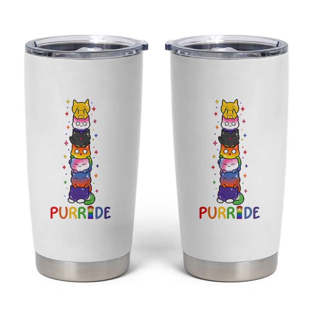 Funny Purride Stacked Cats Pride Tumbler Cup Cute LGBTQ Cat Lover