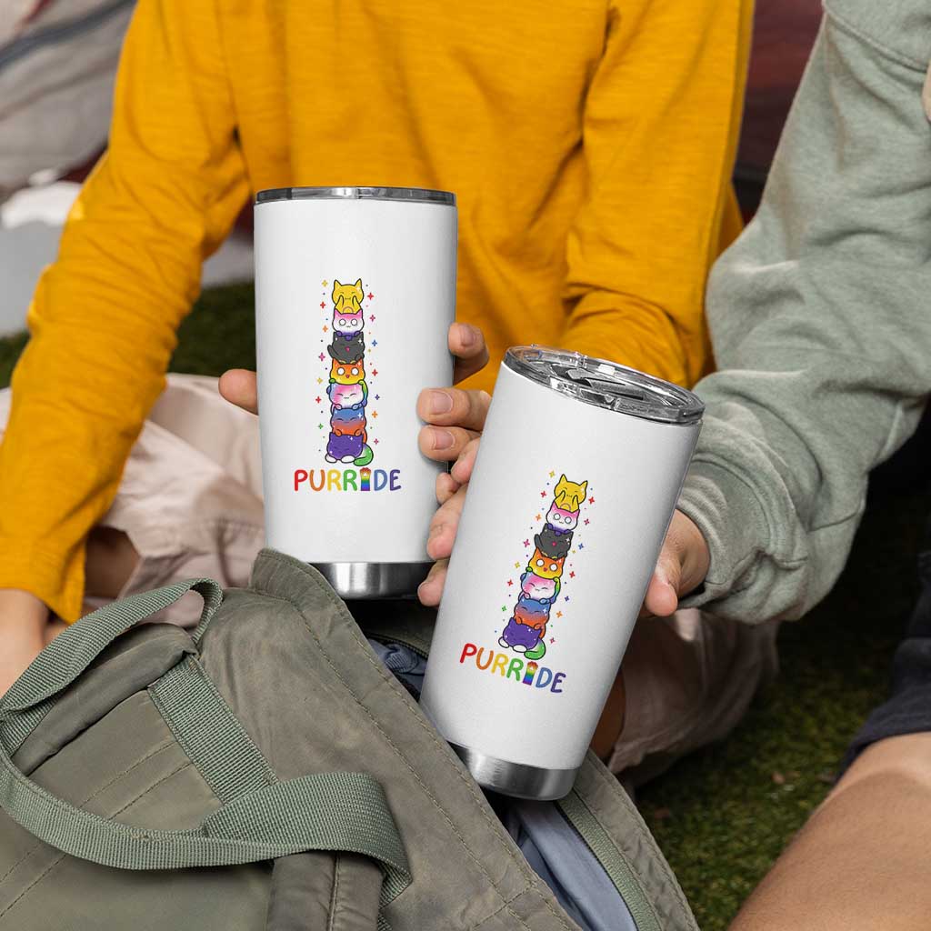 Funny Purride Stacked Cats Pride Tumbler Cup Cute LGBTQ Cat Lover