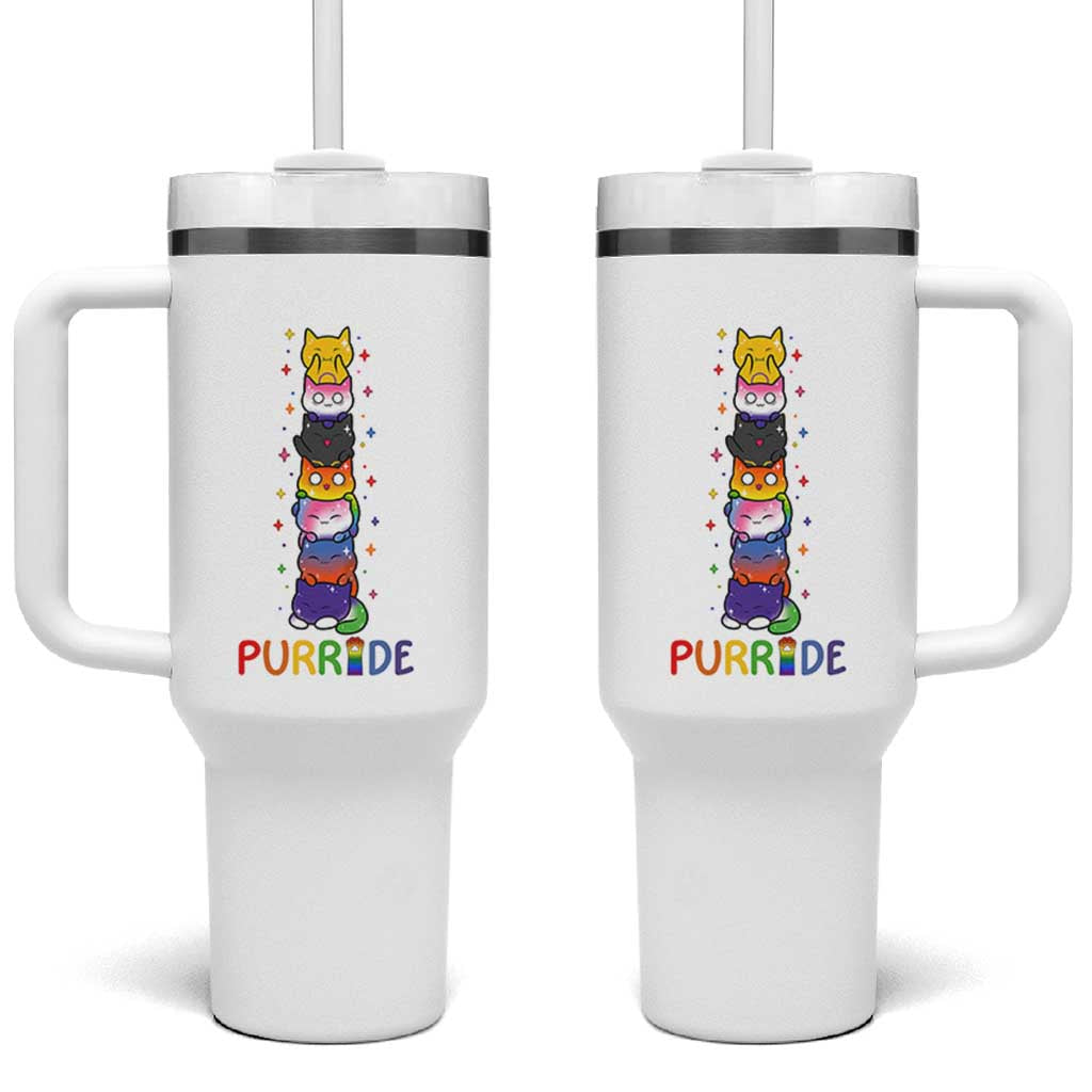 Funny Purride Stacked Cats Pride Tumbler With Handle Cute LGBTQ Cat Lover