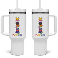 Funny Purride Stacked Cats Pride Tumbler With Handle Cute LGBTQ Cat Lover