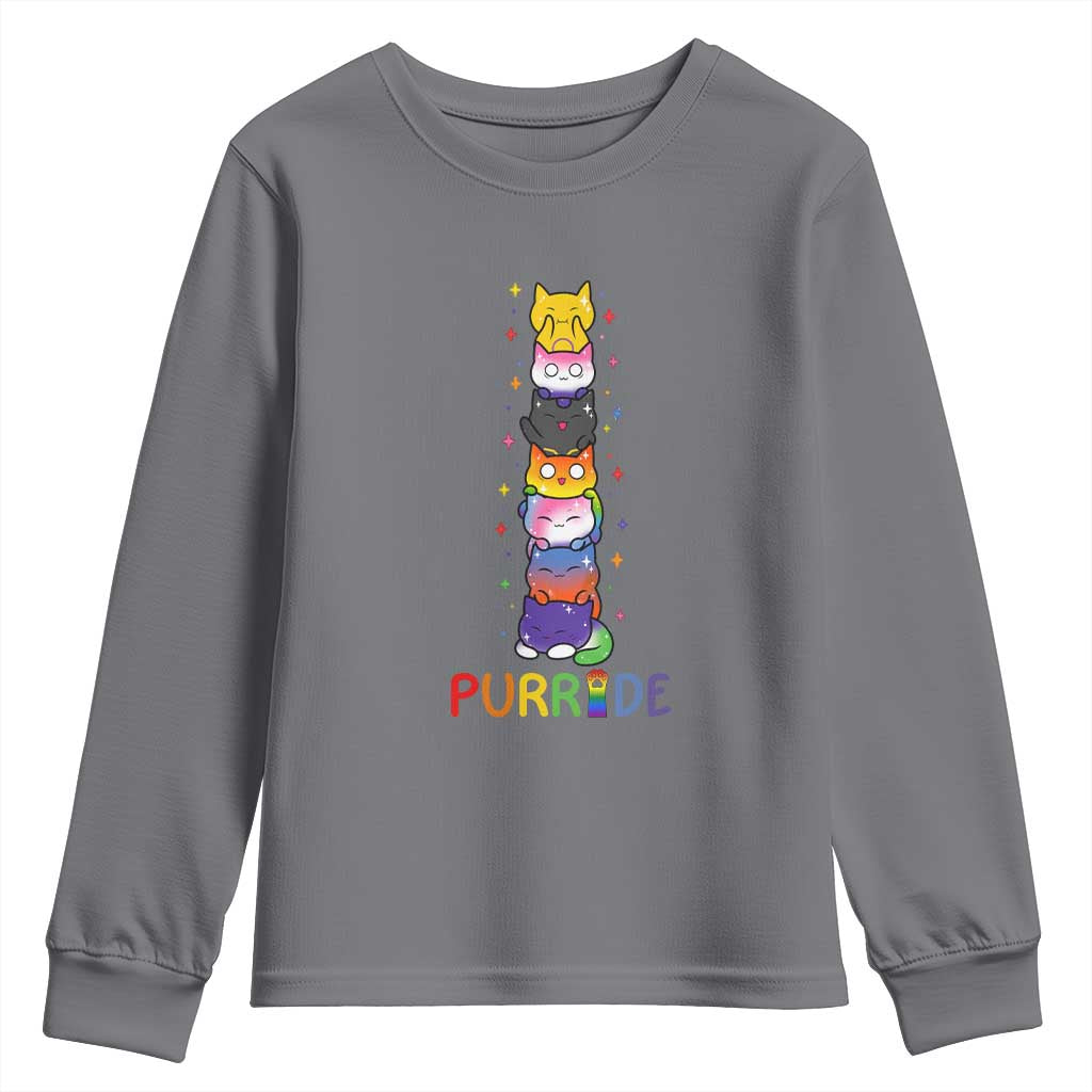 Funny Purride Stacked Cats Pride Youth Sweatshirt Cute LGBTQ Cat Lover