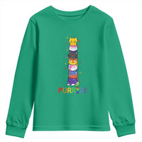 Funny Purride Stacked Cats Pride Youth Sweatshirt Cute LGBTQ Cat Lover