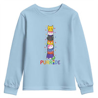 Funny Purride Stacked Cats Pride Youth Sweatshirt Cute LGBTQ Cat Lover