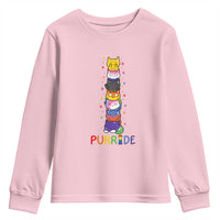 Funny Purride Stacked Cats Pride Youth Sweatshirt Cute LGBTQ Cat Lover