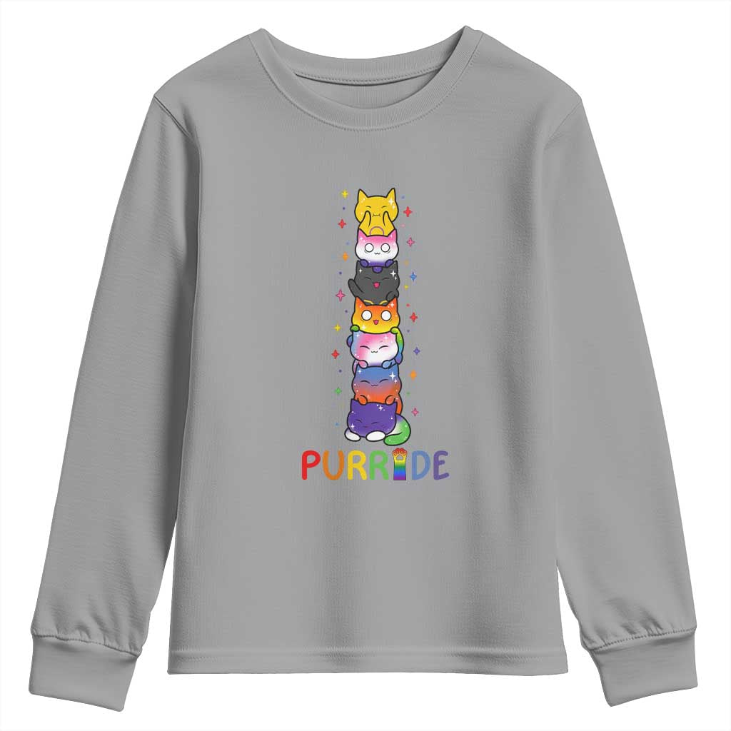 Funny Purride Stacked Cats Pride Youth Sweatshirt Cute LGBTQ Cat Lover