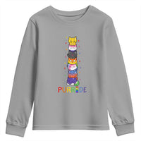 Funny Purride Stacked Cats Pride Youth Sweatshirt Cute LGBTQ Cat Lover