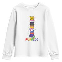Funny Purride Stacked Cats Pride Youth Sweatshirt Cute LGBTQ Cat Lover