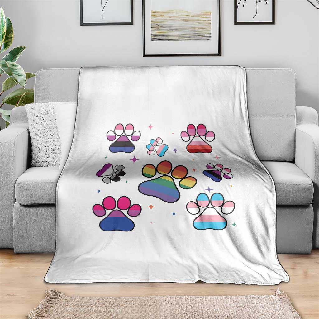 Funny Rainbow Paw Print Pride Throw Blanket LGBTQ Pet Lover