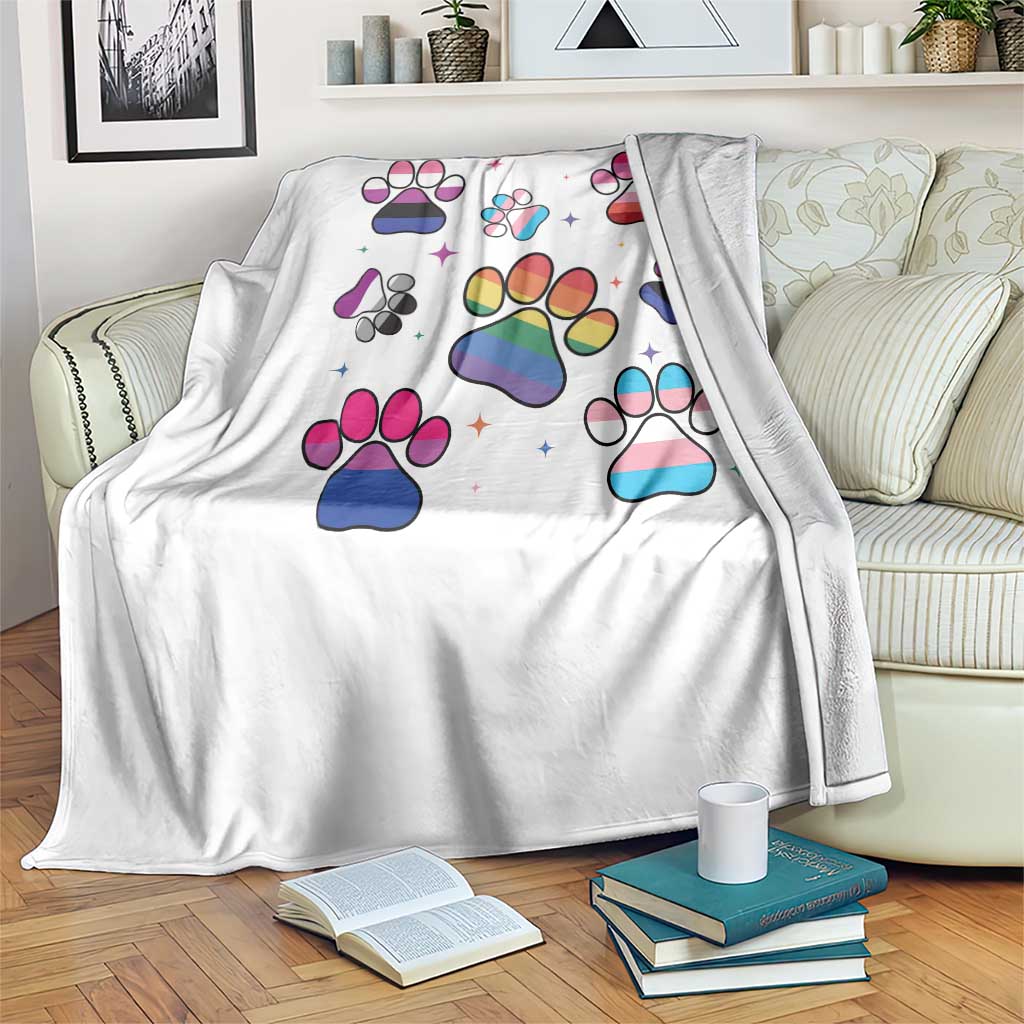 Funny Rainbow Paw Print Pride Throw Blanket LGBTQ Pet Lover