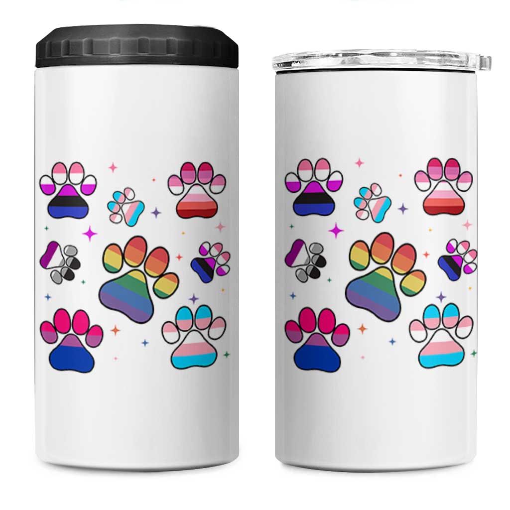 Funny Rainbow Paw Print Pride 4 in 1 Can Cooler Tumbler LGBTQ Pet Lover