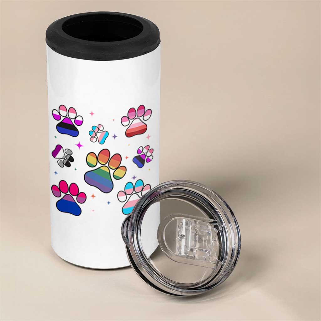 Funny Rainbow Paw Print Pride 4 in 1 Can Cooler Tumbler LGBTQ Pet Lover