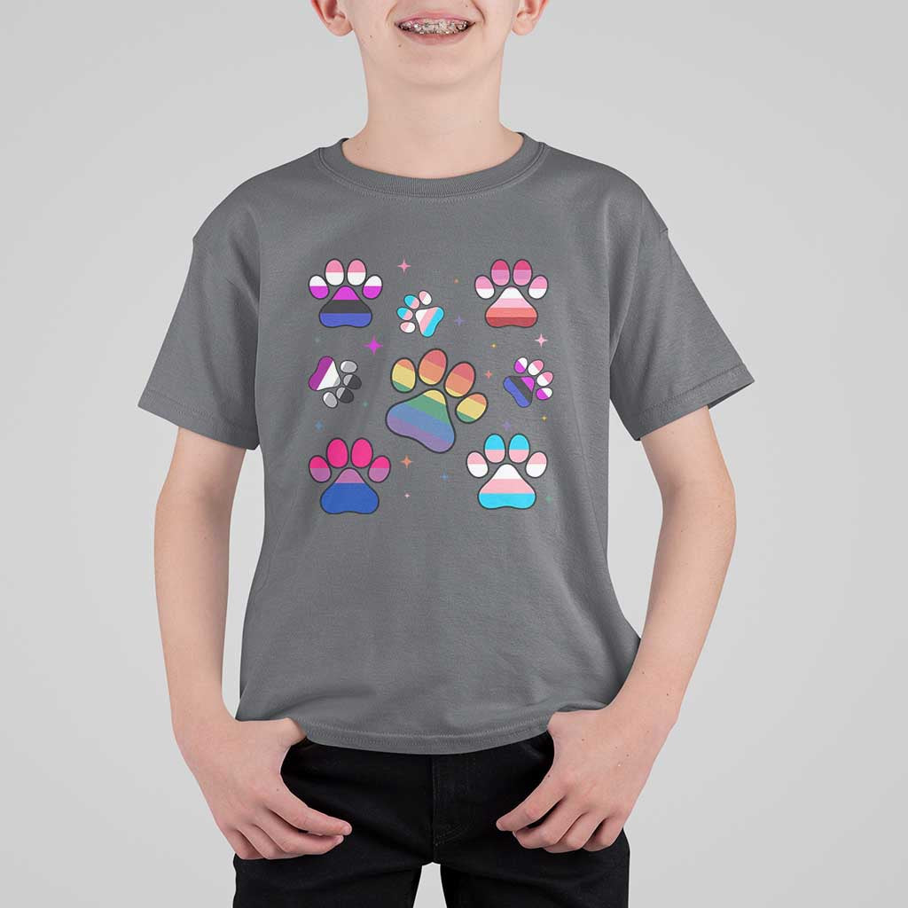 Funny Rainbow Paw Print Pride T Shirt For Kid LGBTQ Pet Lover
