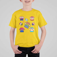 Funny Rainbow Paw Print Pride T Shirt For Kid LGBTQ Pet Lover