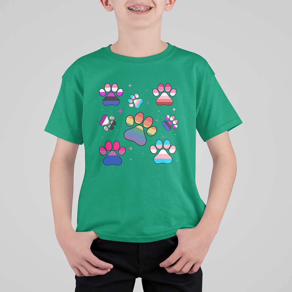 Funny Rainbow Paw Print Pride T Shirt For Kid LGBTQ Pet Lover