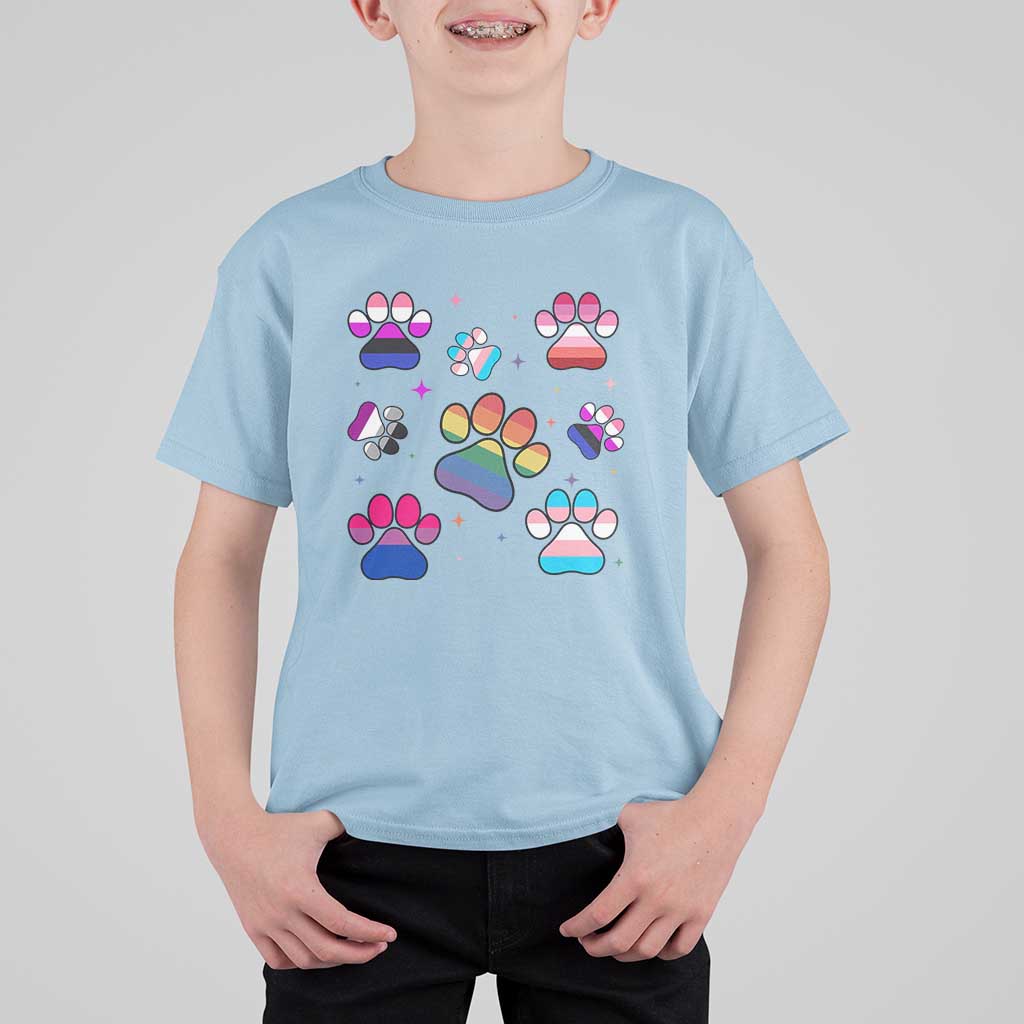 Funny Rainbow Paw Print Pride T Shirt For Kid LGBTQ Pet Lover