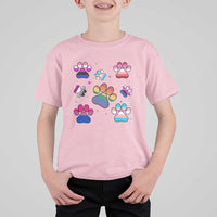 Funny Rainbow Paw Print Pride T Shirt For Kid LGBTQ Pet Lover