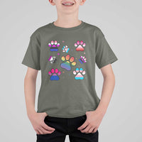 Funny Rainbow Paw Print Pride T Shirt For Kid LGBTQ Pet Lover