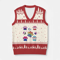 Funny Rainbow Paw Print Pride V-Neck Knit Sweater Vest LGBTQ Pet Lover