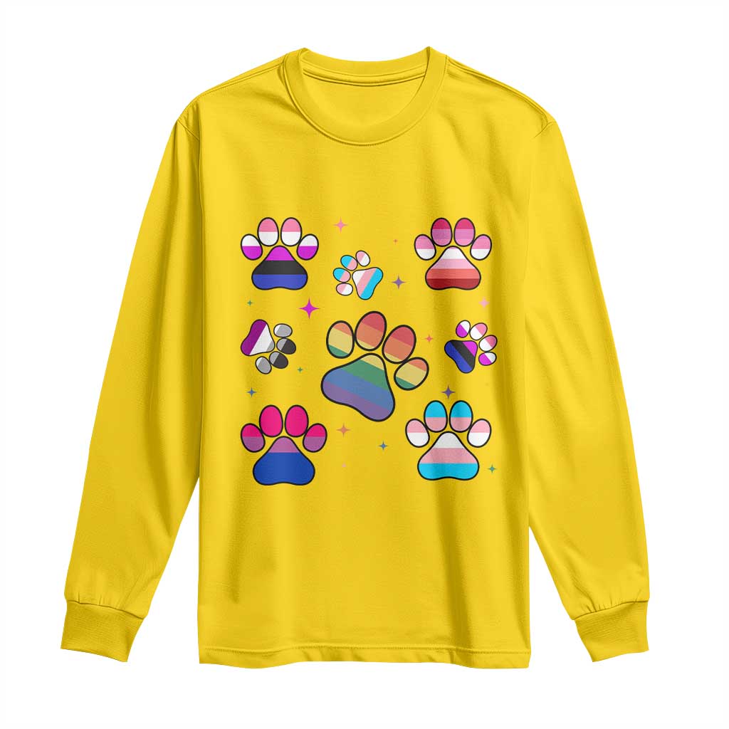 Funny Rainbow Paw Print Pride Long Sleeve Shirt LGBTQ Pet Lover