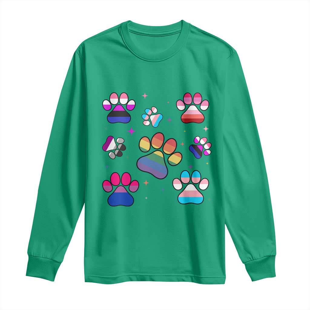 Funny Rainbow Paw Print Pride Long Sleeve Shirt LGBTQ Pet Lover