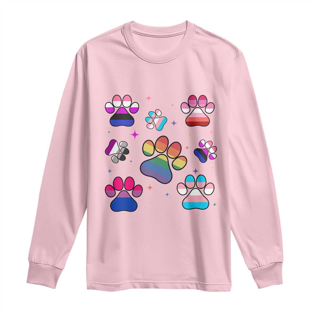 Funny Rainbow Paw Print Pride Long Sleeve Shirt LGBTQ Pet Lover