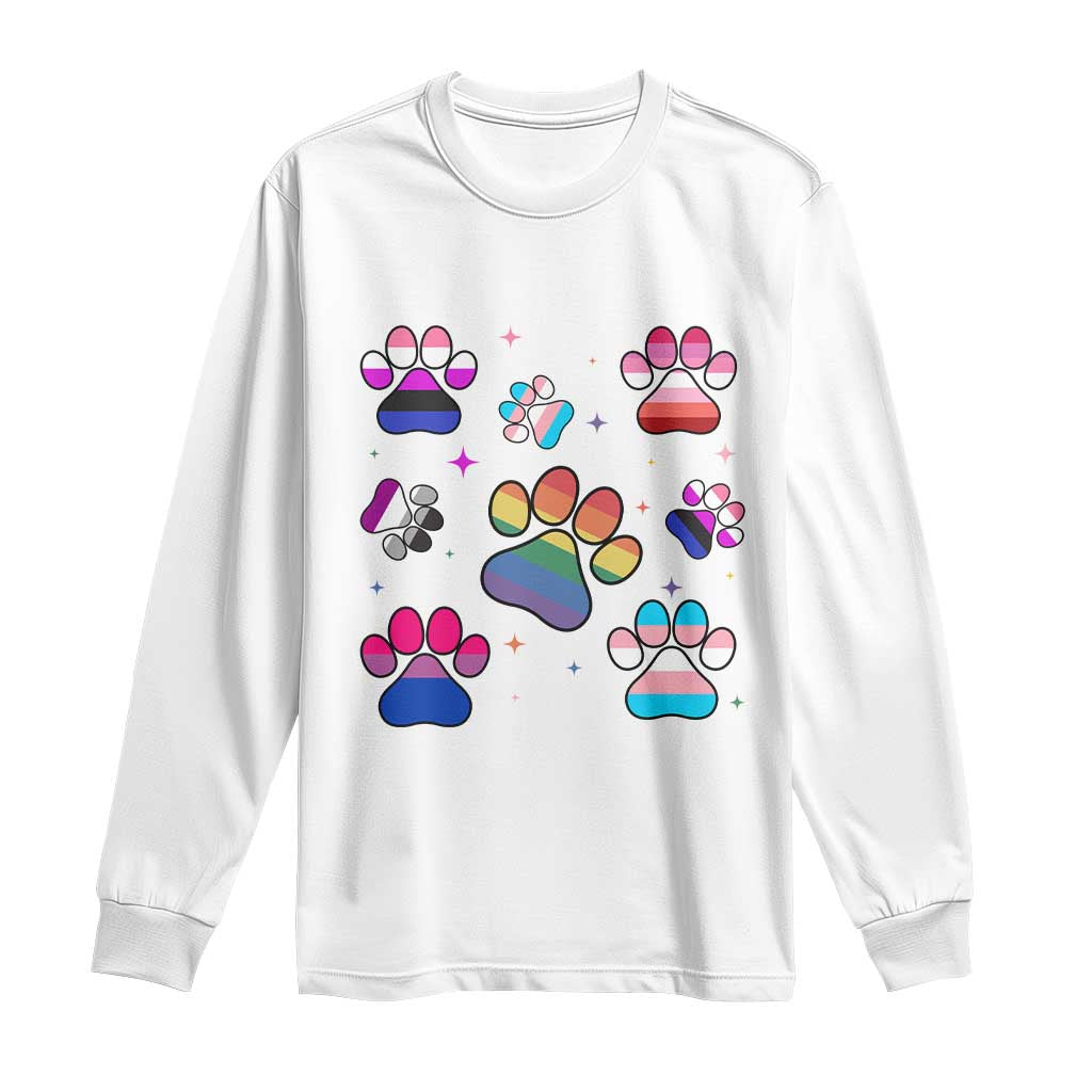 Funny Rainbow Paw Print Pride Long Sleeve Shirt LGBTQ Pet Lover